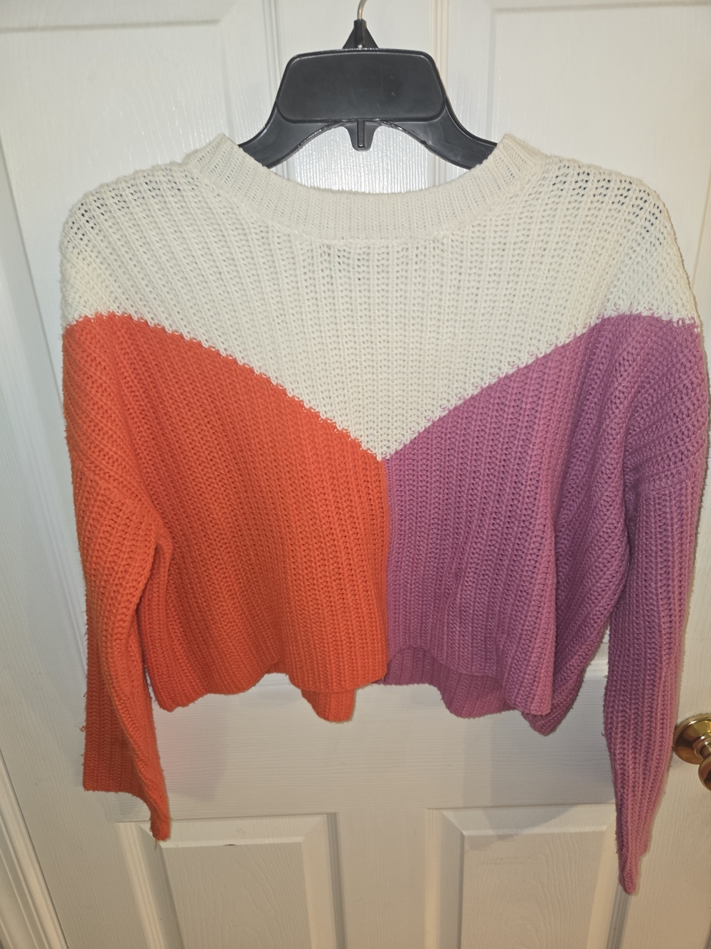 Colorblock Knit Sweater - Cream, Orange & Lavender Women's S